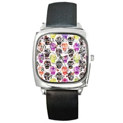 Sugar Skulls - Floral Square Metal Watch by kyorashop23