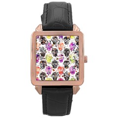 Sugar Skulls - Floral Rose Gold Leather Watch  by kyorashop23