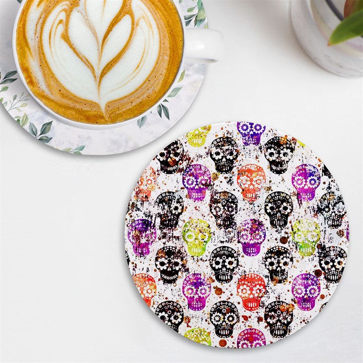 Sugar Skulls - Floral UV Print Round Tile Coaster