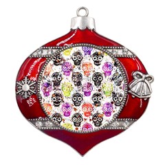 Sugar Skulls - Floral Metal Snowflake And Bell Red Ornament by kyorashop23