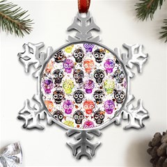 Sugar Skulls - Floral Metal Small Snowflake Ornament by kyorashop23