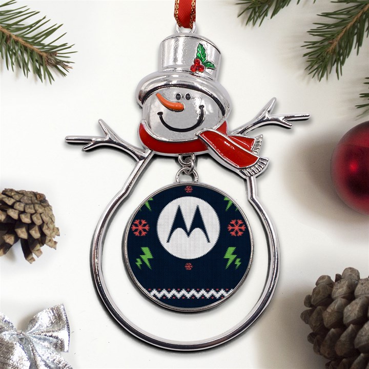 Ugly Sweater Moto, Motorola, Metal Snowman Ornament