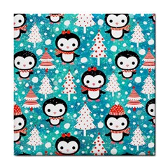 Blue Penguin Pattern, Adoxali, Christmas, Cute Tile Coaster