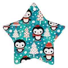 Blue Penguin Pattern, Adoxali, Christmas, Cute Ornament (Star)