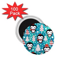 Blue Penguin Pattern, Adoxali, Christmas, Cute 1.75  Magnets (100 pack) 