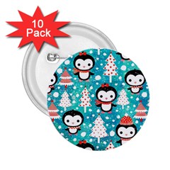 Blue Penguin Pattern, Adoxali, Christmas, Cute 2.25  Buttons (10 pack) 