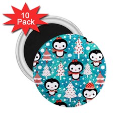 Blue Penguin Pattern, Adoxali, Christmas, Cute 2.25  Magnets (10 pack) 