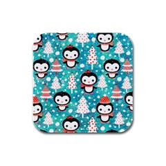 Blue Penguin Pattern, Adoxali, Christmas, Cute Rubber Square Coaster (4 pack)