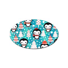 Blue Penguin Pattern, Adoxali, Christmas, Cute Sticker (Oval)