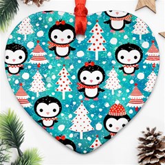 Blue Penguin Pattern, Adoxali, Christmas, Cute Ornament (heart) by kyorashop23