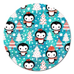 Blue Penguin Pattern, Adoxali, Christmas, Cute Magnet 5  (Round)