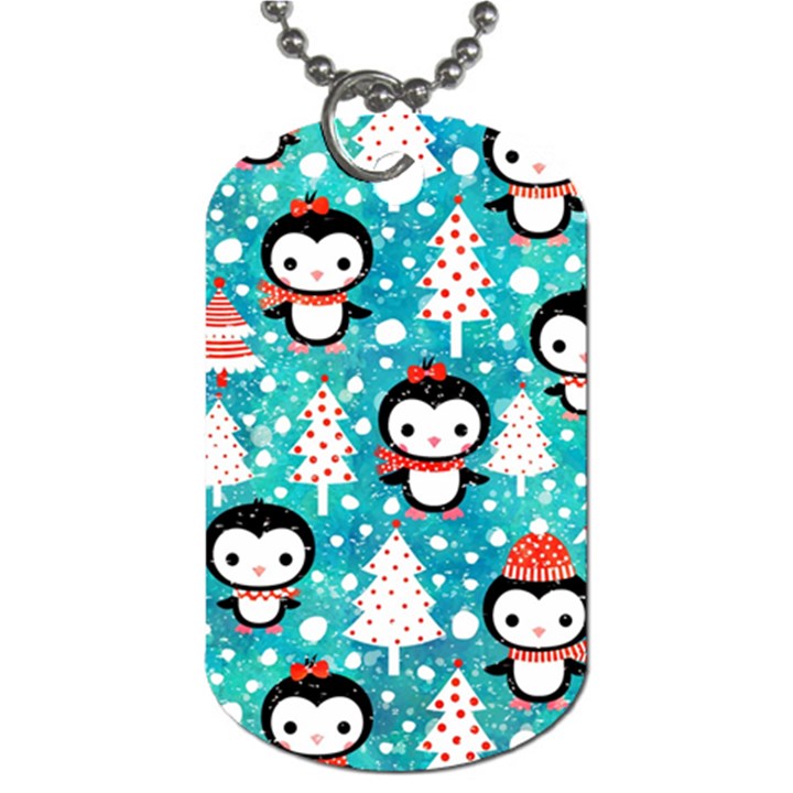 Blue Penguin Pattern, Adoxali, Christmas, Cute Dog Tag (One Side)