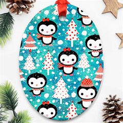 Blue Penguin Pattern, Adoxali, Christmas, Cute Ornament (oval)