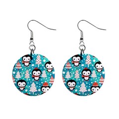 Blue Penguin Pattern, Adoxali, Christmas, Cute Mini Button Earrings by kyorashop23