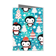 Blue Penguin Pattern, Adoxali, Christmas, Cute Mini Greeting Cards (Pkg of 8)