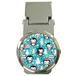 Blue Penguin Pattern, Adoxali, Christmas, Cute Money Clip Watches Front