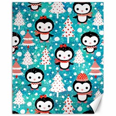 Blue Penguin Pattern, Adoxali, Christmas, Cute Canvas 16  x 20 