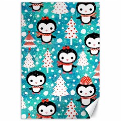 Blue Penguin Pattern, Adoxali, Christmas, Cute Canvas 24  x 36 