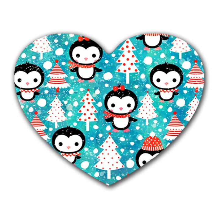 Blue Penguin Pattern, Adoxali, Christmas, Cute Heart Mousepad