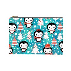 Blue Penguin Pattern, Adoxali, Christmas, Cute Cosmetic Bag (Large)