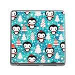 Blue Penguin Pattern, Adoxali, Christmas, Cute Memory Card Reader (Square 5 Slot) Front