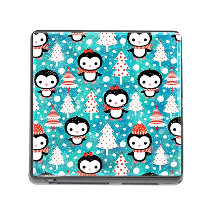 Blue Penguin Pattern, Adoxali, Christmas, Cute Memory Card Reader (Square 5 Slot)