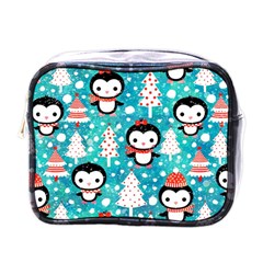 Blue Penguin Pattern, Adoxali, Christmas, Cute Mini Toiletries Bag (One Side)