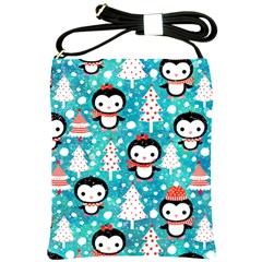 Blue Penguin Pattern, Adoxali, Christmas, Cute Shoulder Sling Bag