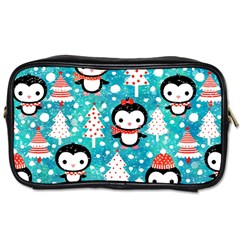 Blue Penguin Pattern, Adoxali, Christmas, Cute Toiletries Bag (Two Sides)