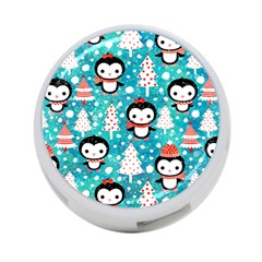 Blue Penguin Pattern, Adoxali, Christmas, Cute 4-Port USB Hub (One Side)