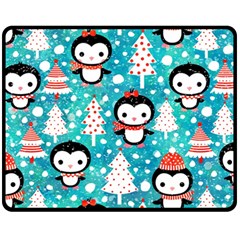 Blue Penguin Pattern, Adoxali, Christmas, Cute Fleece Blanket (Medium)