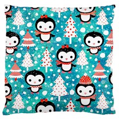 Blue Penguin Pattern, Adoxali, Christmas, Cute Large Cushion Case (One Side)