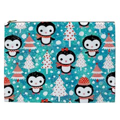 Blue Penguin Pattern, Adoxali, Christmas, Cute Cosmetic Bag (XXL)