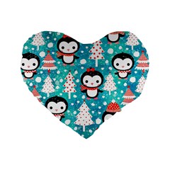 Blue Penguin Pattern, Adoxali, Christmas, Cute Standard 16  Premium Heart Shape Cushions