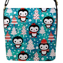 Blue Penguin Pattern, Adoxali, Christmas, Cute Flap Closure Messenger Bag (S)