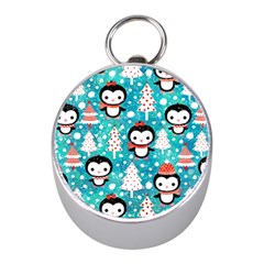 Blue Penguin Pattern, Adoxali, Christmas, Cute Mini Silver Compasses