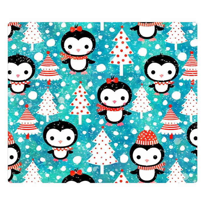 Blue Penguin Pattern, Adoxali, Christmas, Cute Two Sides Premium Plush Fleece Blanket (Kids Size)