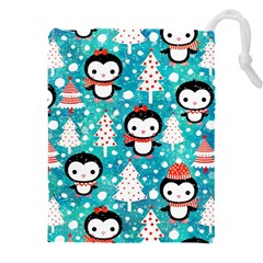 Blue Penguin Pattern, Adoxali, Christmas, Cute Drawstring Pouch (4XL)