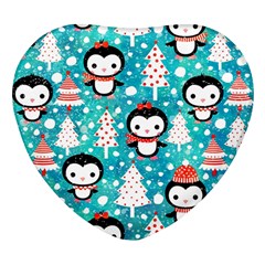 Blue Penguin Pattern, Adoxali, Christmas, Cute Heart Glass Fridge Magnet (4 pack)