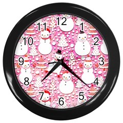 Cute Snowmen With Hats, Adoxali, Christmas Wall Clock (black) by kyorashop23