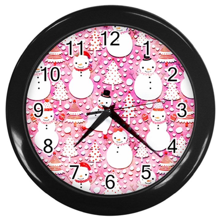 Cute Snowmen With Hats, Adoxali, Christmas Wall Clock (Black)