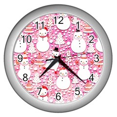 Cute Snowmen With Hats, Adoxali, Christmas Wall Clock (silver) by kyorashop23