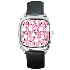 Cute Snowmen With Hats, Adoxali, Christmas Square Metal Watch by kyorashop23