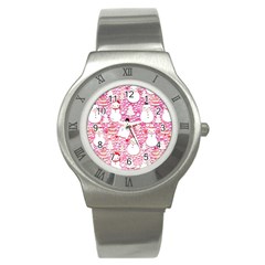 Cute Snowmen With Hats, Adoxali, Christmas Stainless Steel Watch by kyorashop23