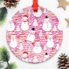 Cute Snowmen With Hats, Adoxali, Christmas Round Ornament (two Sides)