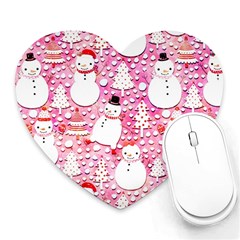 Cute Snowmen With Hats, Adoxali, Christmas Heart Mousepad by kyorashop23