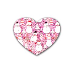 Cute Snowmen With Hats, Adoxali, Christmas Rubber Coaster (heart) by kyorashop23