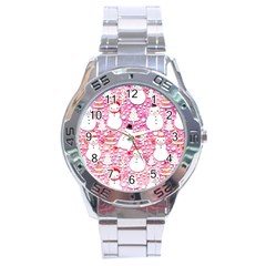 Cute Snowmen With Hats, Adoxali, Christmas Stainless Steel Analogue Watch by kyorashop23