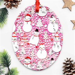 Cute Snowmen With Hats, Adoxali, Christmas Oval Filigree Ornament (two Sides)