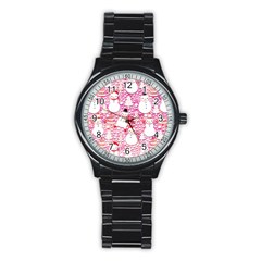 Cute Snowmen With Hats, Adoxali, Christmas Stainless Steel Round Watch by kyorashop23